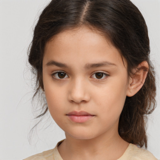 Neutral white child female with medium  brown hair and brown eyes