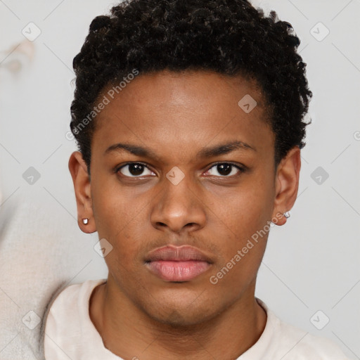 Neutral black young-adult male with short  brown hair and brown eyes
