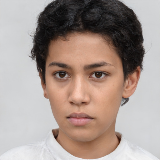 Neutral white young-adult female with short  brown hair and brown eyes