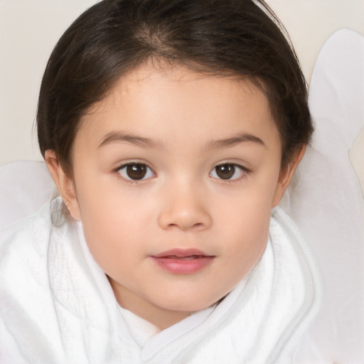 Neutral white child female with medium  brown hair and brown eyes