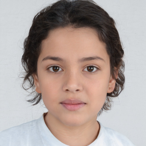 Neutral white child female with medium  brown hair and brown eyes
