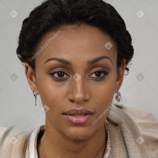 Neutral black young-adult female with short  brown hair and brown eyes