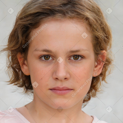 Neutral white child female with medium  brown hair and brown eyes