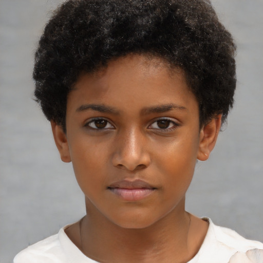 Neutral black child female with short  brown hair and brown eyes