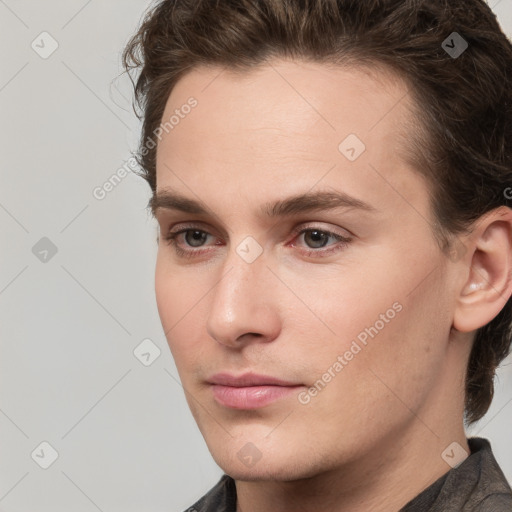 Neutral white young-adult male with medium  brown hair and brown eyes