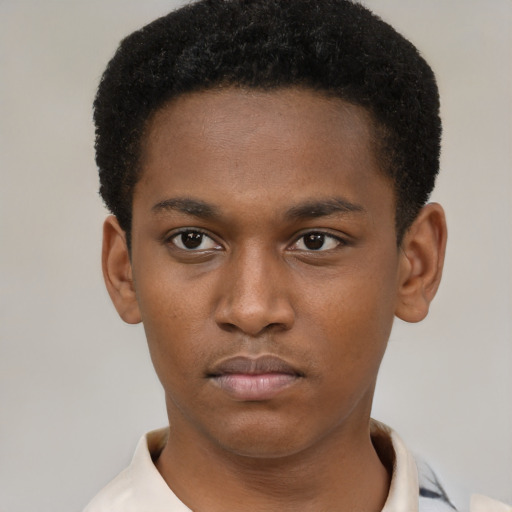 Neutral black young-adult male with short  brown hair and brown eyes