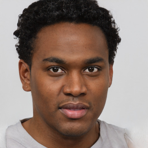Neutral black young-adult male with short  brown hair and brown eyes