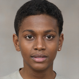 Neutral black young-adult male with short  brown hair and brown eyes