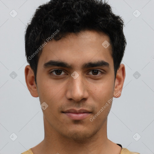 Neutral latino young-adult male with short  brown hair and brown eyes