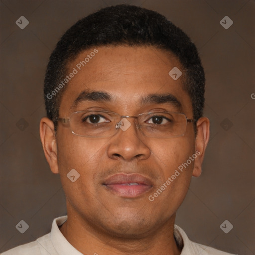 Neutral latino young-adult male with short  brown hair and brown eyes