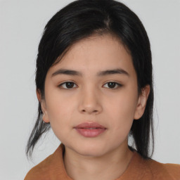 Neutral asian young-adult female with medium  black hair and brown eyes