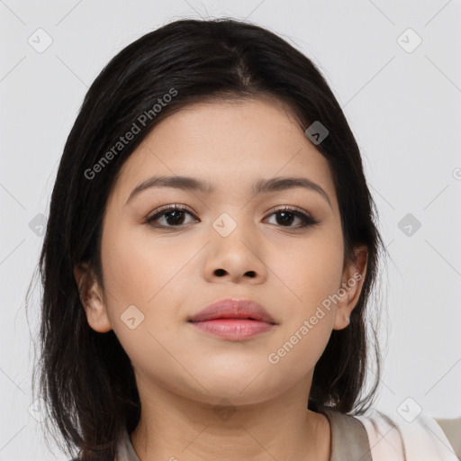 Neutral asian young-adult female with medium  brown hair and brown eyes