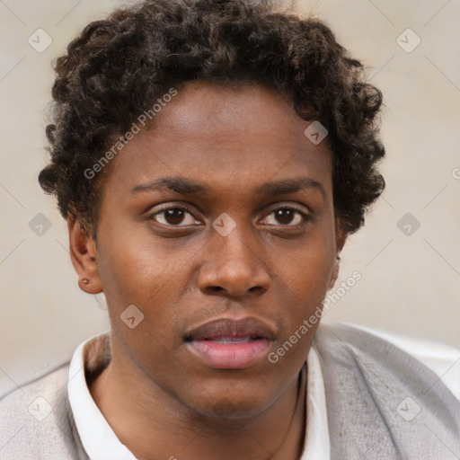 Neutral black young-adult male with short  brown hair and brown eyes