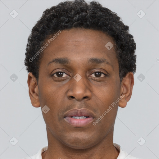 Neutral black young-adult male with short  brown hair and brown eyes
