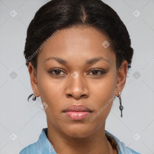 Neutral black young-adult female with short  brown hair and brown eyes