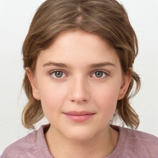 Neutral white child female with medium  brown hair and brown eyes