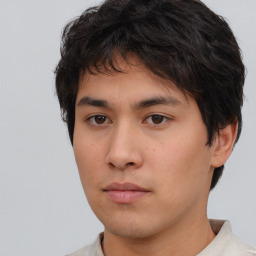 Neutral asian young-adult male with short  brown hair and brown eyes