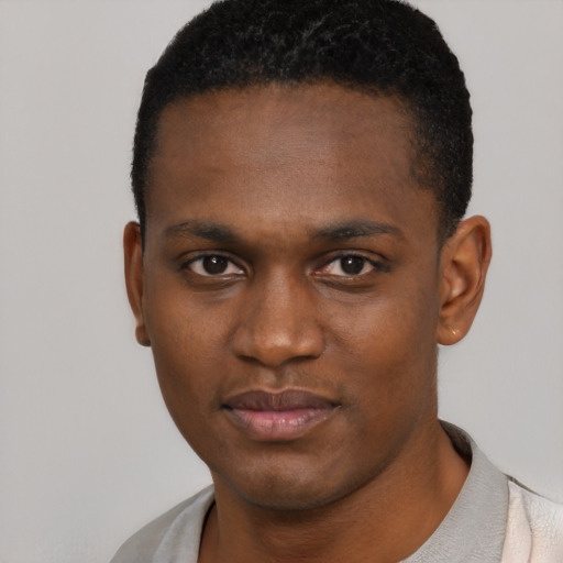 Neutral black young-adult male with short  brown hair and brown eyes