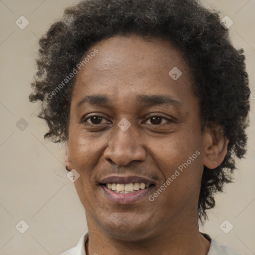 Joyful latino adult female with short  brown hair and brown eyes