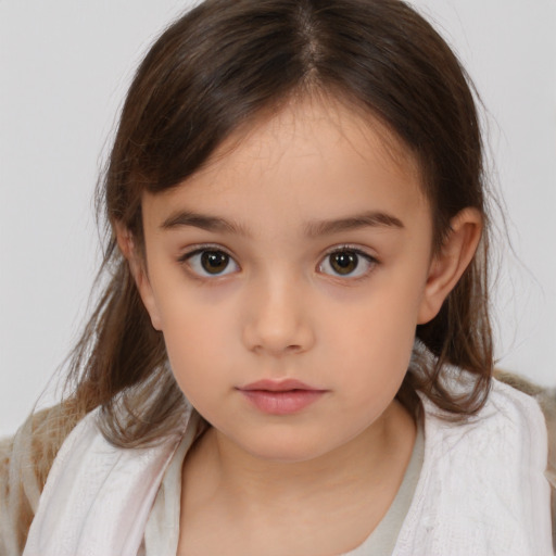 Neutral white child female with medium  brown hair and brown eyes