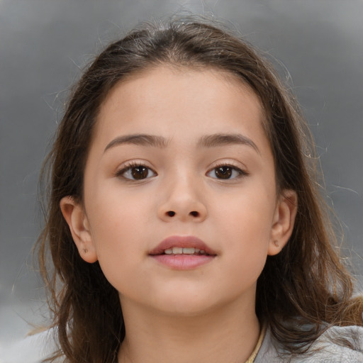 Neutral white child female with medium  brown hair and brown eyes