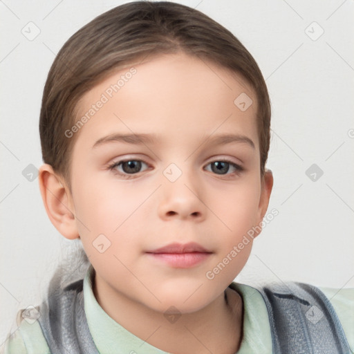 Neutral white child female with short  brown hair and brown eyes