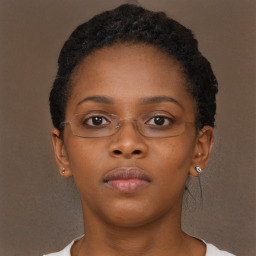 Neutral black young-adult female with short  brown hair and brown eyes