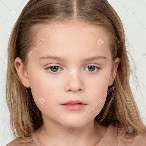 Neutral white child female with medium  brown hair and brown eyes