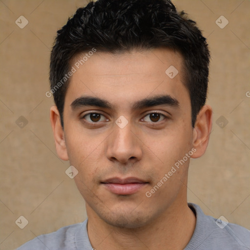 Neutral asian young-adult male with short  black hair and brown eyes