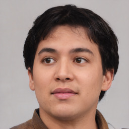 Neutral asian young-adult male with short  brown hair and brown eyes