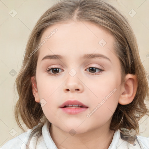 Neutral white child female with medium  brown hair and brown eyes