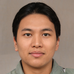 Neutral asian young-adult male with short  brown hair and brown eyes