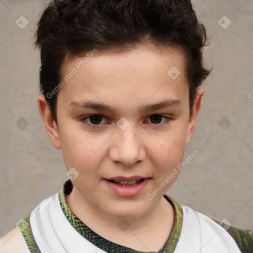 Joyful white child male with short  brown hair and brown eyes