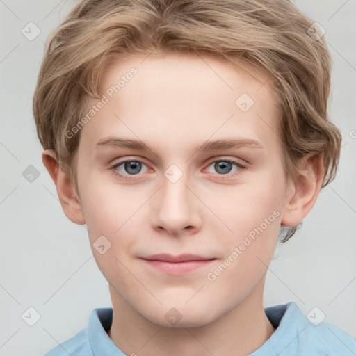 Neutral white child female with short  brown hair and grey eyes