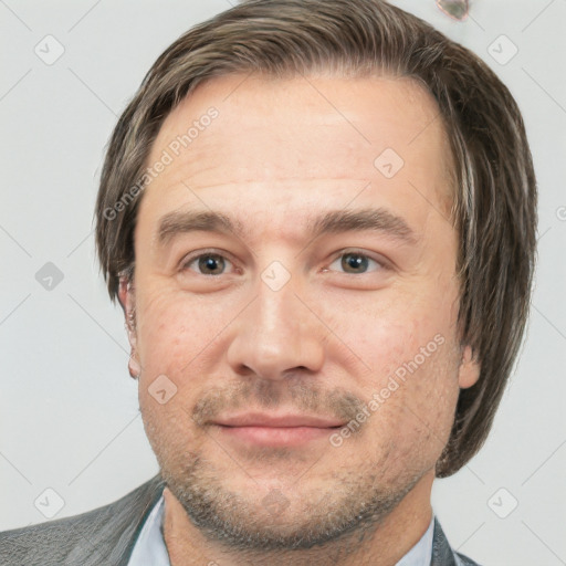 Neutral white adult male with short  brown hair and brown eyes