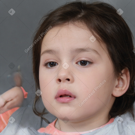 Neutral white child female with medium  brown hair and brown eyes