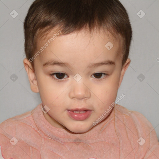 Neutral white child female with short  brown hair and brown eyes