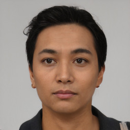 Neutral asian young-adult male with short  black hair and brown eyes