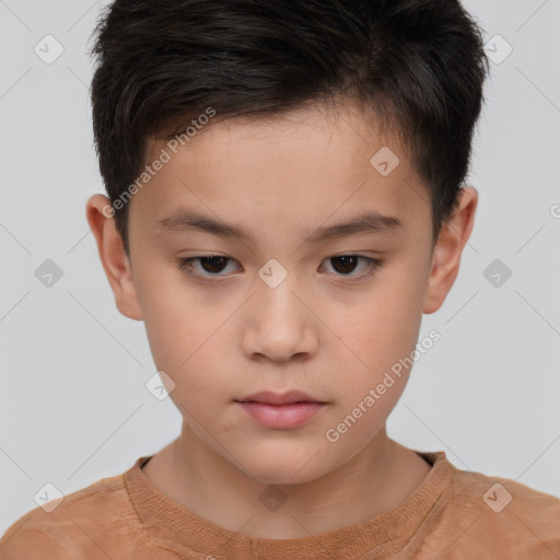 Neutral white child male with short  brown hair and brown eyes