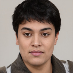 Neutral asian young-adult male with short  brown hair and brown eyes