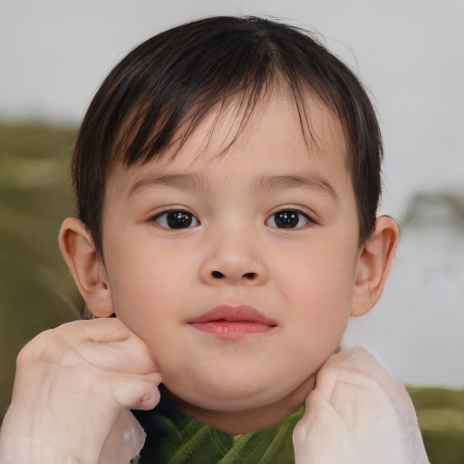 Neutral asian child male with short  brown hair and brown eyes