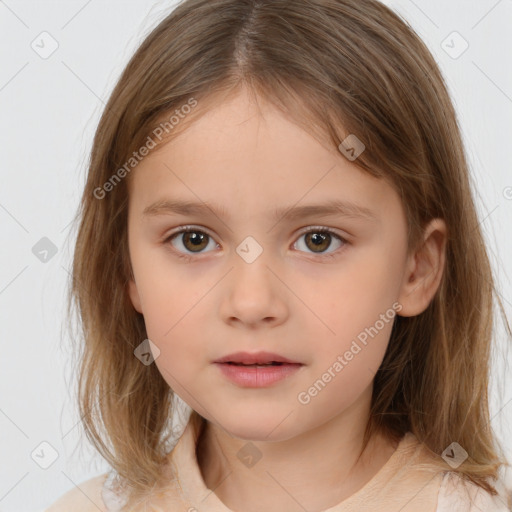 Neutral white child female with medium  brown hair and brown eyes