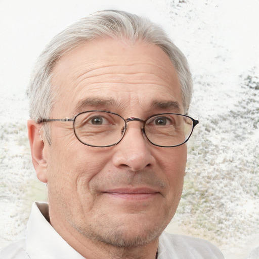 Neutral white middle-aged male with short  gray hair and blue eyes