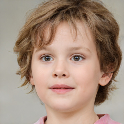 Neutral white child female with medium  brown hair and blue eyes