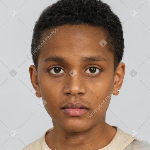 Neutral black young-adult male with short  brown hair and brown eyes