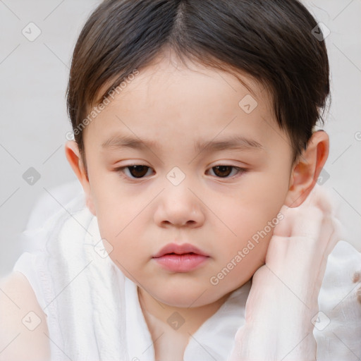 Neutral white child female with short  brown hair and brown eyes