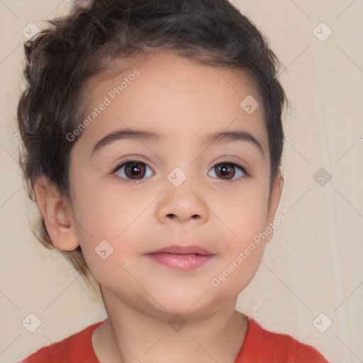 Neutral white child female with medium  brown hair and brown eyes