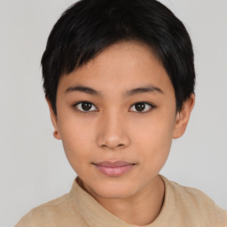 Neutral asian young-adult female with short  brown hair and brown eyes