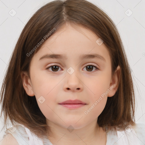 Neutral white child female with medium  brown hair and brown eyes