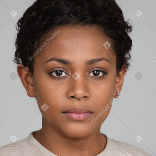 Neutral black young-adult female with short  brown hair and brown eyes